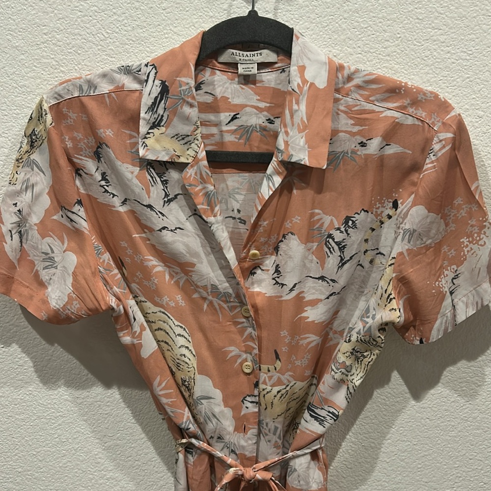 All Saints short sleeve print wrap minidress